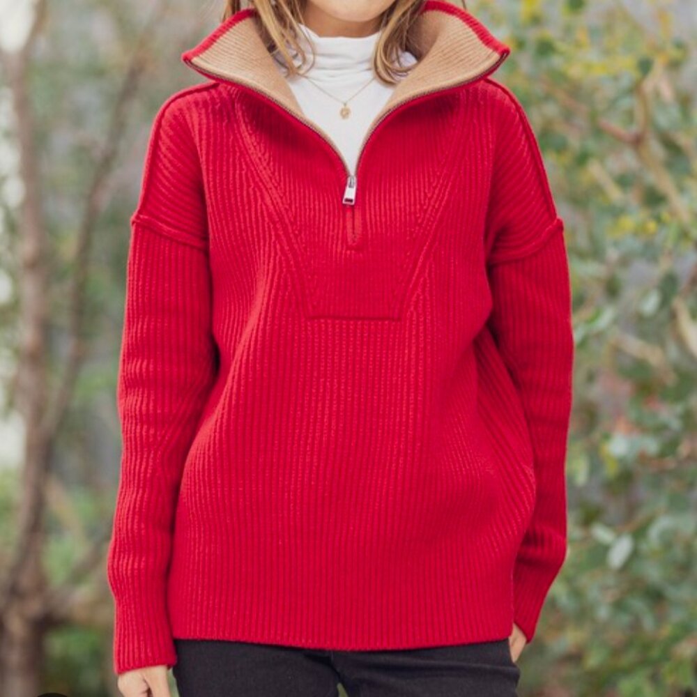 Banana Republic 1/4 Zip Red Wool Cashmere Blend Sweater | Size S